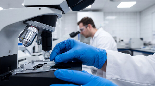 Microscope slide preparation for laboratory analysis by research technician