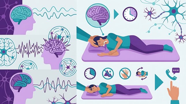 Medical infographic showing seizure first aid and brain activity