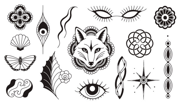Mystical Black and White Esoteric Symbols and Icons Collection.