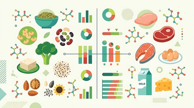 Nutritional infographic of plant and animal protein sources