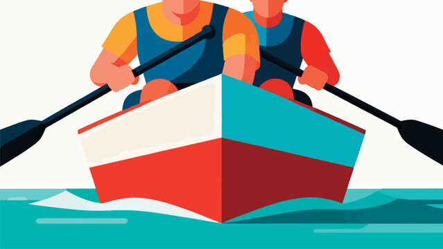 Illustration of team rowing a boat on the water