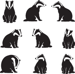 Badger Sitting Pose Silhouette Bundle Vector Collection Isolated on White © MijanurRahman