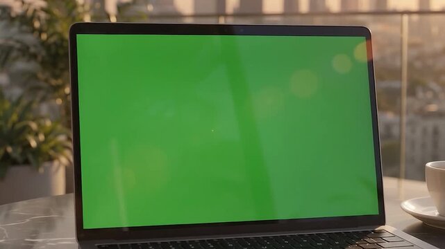 Person Using Laptop with Green Screen in Outdoor Park Setting