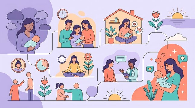 Postpartum depression recovery journey with family support and therapy