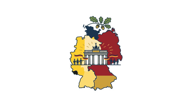 Germany Map with National Colors and Iconic Brandenburg Gate Illustration