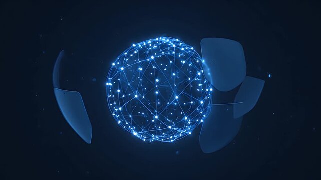 Cybersecurity awareness digital network shield globe data security protection technology concept featuring blue glowing connection sphere mesh and protective layer for modern secure data transmission