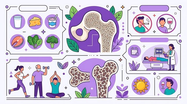 Bone health infographic showing osteoporosis and prevention tips