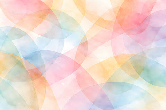 Beautiful watercolor abstract background on soft paper with layered intersecting pastel rainbow circles. generated by AI.