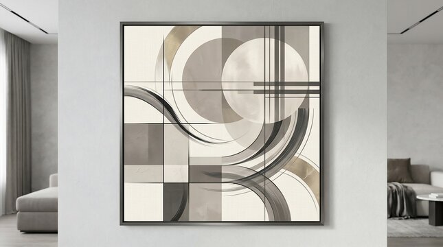 Modern abstract art with geometric shapes and neutral tones