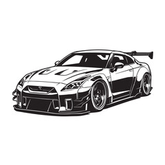 Fototapeta premium Black and white vector illustration of a tuned Japanese sports car.