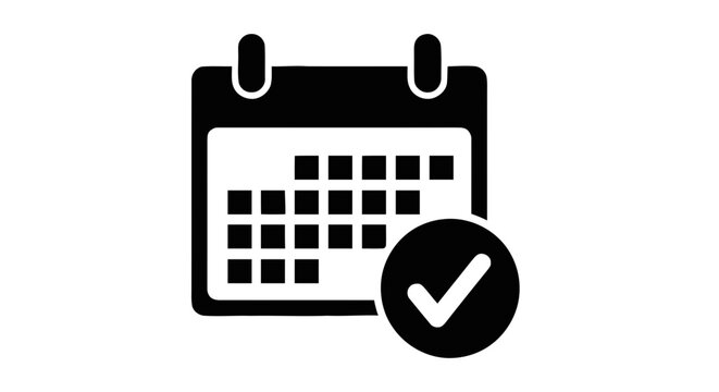Vector illustration of calendar icon with check mark symbol on a transparent background