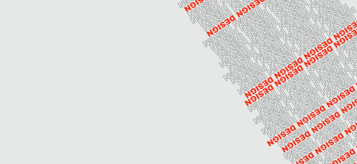 Obraz premium Kinetic typography repeating text background. red design words, diagonal 3d stair steps, grey blocks. for creative agency web banners, modern portfolio headers. 3d vector text art.