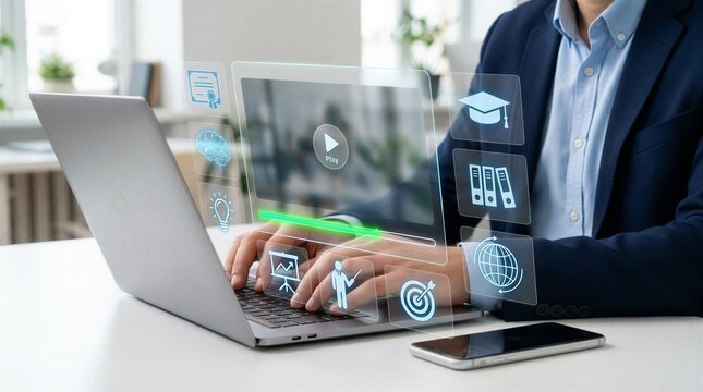 Gehe zu Seite
|12345...17Weiter
E-learning and corporate training concept showing digital education platforms, video tutorials, and skill certification icons. Ideal for EdTech solutions, employee deve