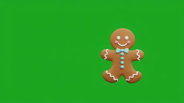 Gingerbread man dancing in rows against a bright green background with black stripes