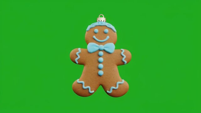 Gingerbread Man repeated against green screen with black stripes