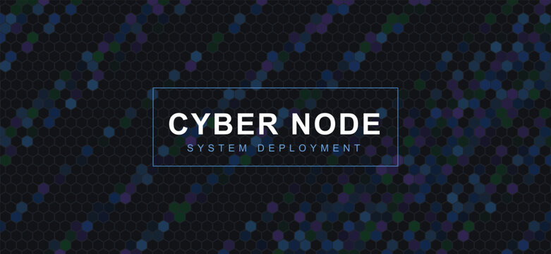 Digital cyber node matrix background. blue glowing dots, diagonal pixel lines, text frame. for system deployment banners, cybersecurity network posters. dark abstract tech vector art.