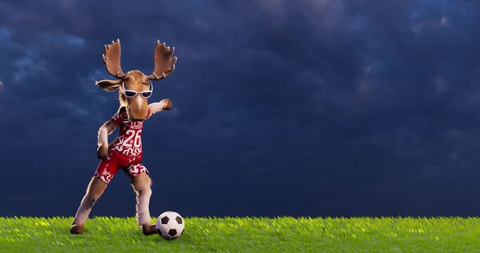 Funny Moose Goalkeeper in a Generic Non‑Brand Uniform Kicking a Soccer Ball &ndash; 3D Animation