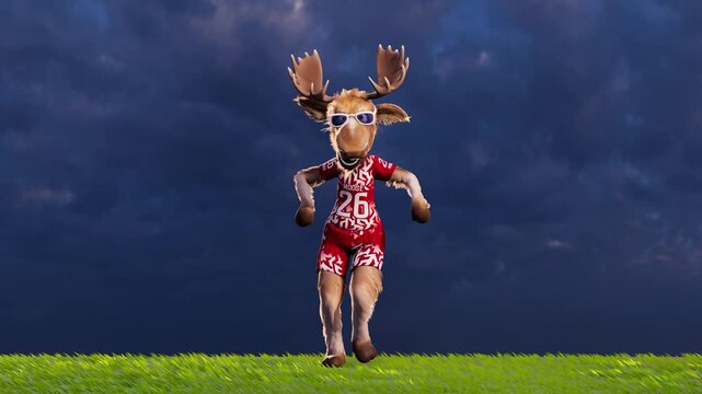 Funny Moose Soccer Player in a Generic Non‑Brand Uniform Dancing on a Football Field &ndash; 3D Animation