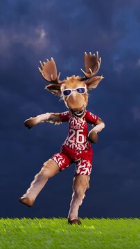 Funny Moose Soccer Player in a Generic Non‑Brand Uniform Dancing on a Football Field &ndash; 3D Animation