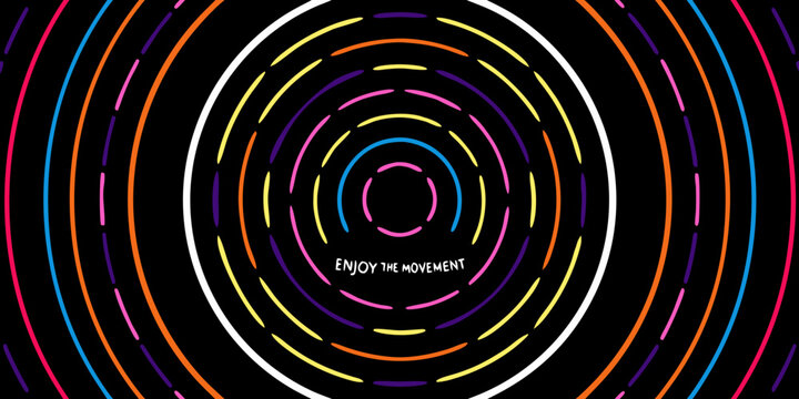 Concentric circles pattern with vibrant neon colors on black background