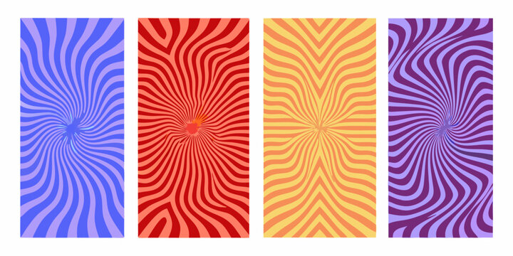 Radial patterns in blue red yellow and purple vector illustrations