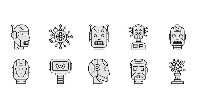 Artificial intelligence robot head icon collection