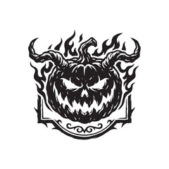 Obraz premium Evil Horned Pumpkin Jack o Lantern Vector Illustration.