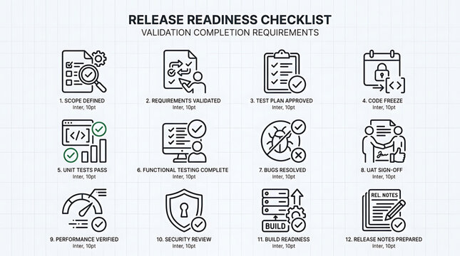 Business professionals review validation completion requirements checklist