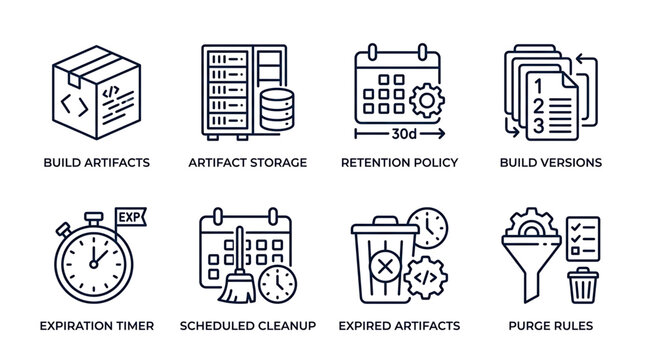 The illustration depicts various icons related to data management and automation processes.