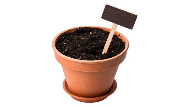 Empty terracotta clay flower pot with soil isolated on a transparent background gardening tool