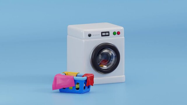 3D Washing Machine Icon Animation for Laundry, Home Appliance, Clothes Washing, Housekeeping and Cleaning Machine Concept