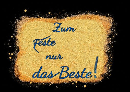 Festliche Gru&szlig;karte mit goldenem Rahmen und Schriftzug &bdquo;Zum Feste nur das Beste!&ldquo;