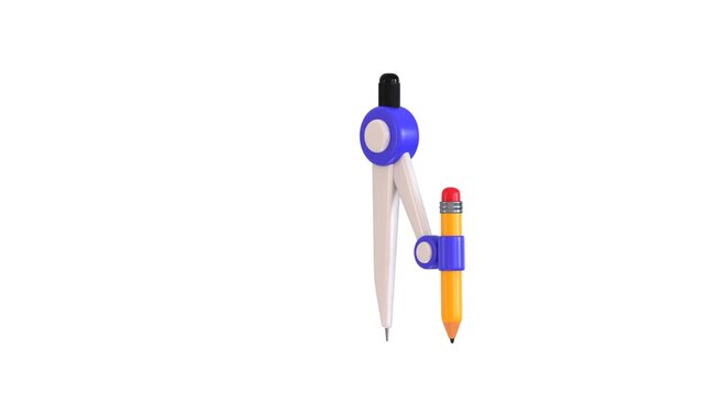 Geometry Compass Icon 3D Animation for Drafting, Mathematics, Engineering and School Education Concept icon animation