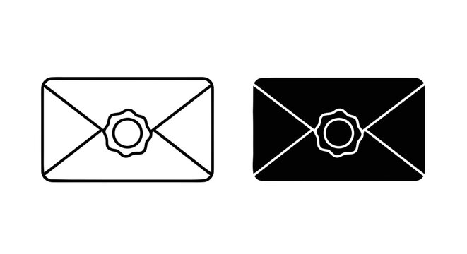 Vector illustration of set of envelope icons with wax seal, linear and solid style on a transparent background