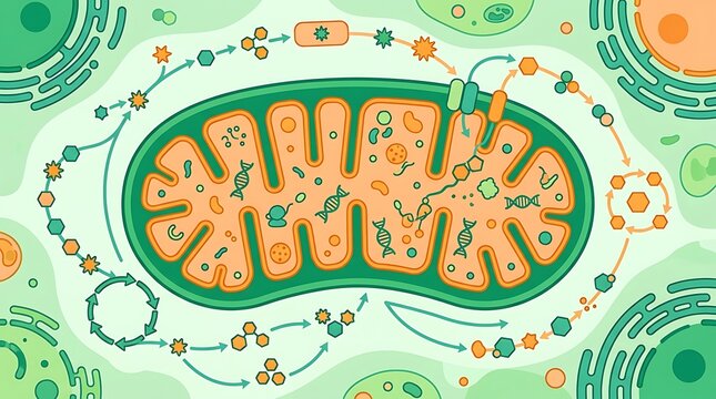 Diagram of mitochondria structure and metabolic cell processes