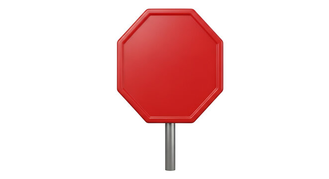 Blank Red Octagonal Stop Sign on a Metal Pole Isolated on White Background for Traffic and Warning Concepts