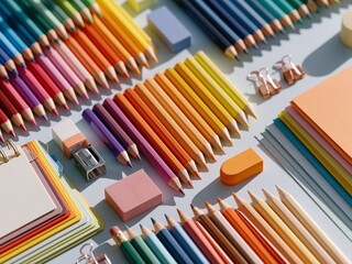 Fototapeta premium Color Sorted Pencil Stationery Detail