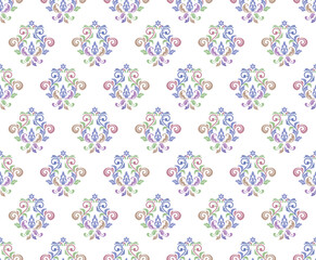 Fototapeta premium Wallpaper in the style of Baroque. Colored floral ornament. Seamless vector background. Graphic pattern for fabric, wallpaper, packaging. Ornate Damask flower illustration