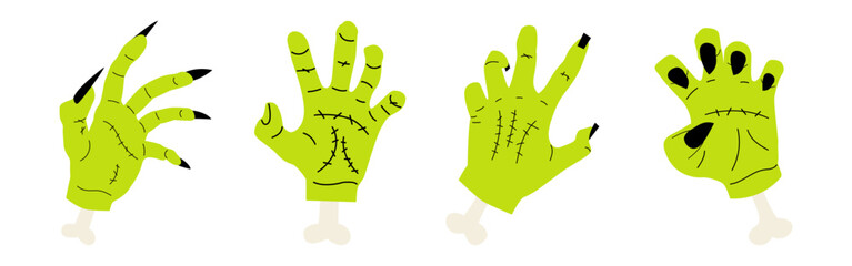 Halloween spooky frame with green zombie hands and monster paws on white background for autumn holiday border banner commercial graphic © Iryna Duda