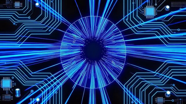 Circuit board design with glowing lines