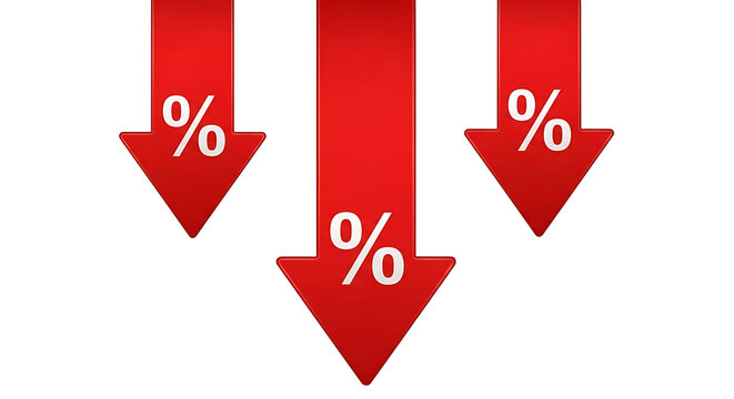 Three red arrows pointing down with percentage signs indicating a decrease in sales or prices