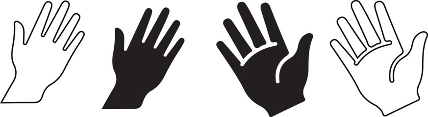 Hand drawn vector illustration of human hand. Hand hello, bye hand, welcome, goodbye, gesture. Waving hand icon set. stock vector.eps 10 © AuraPixel