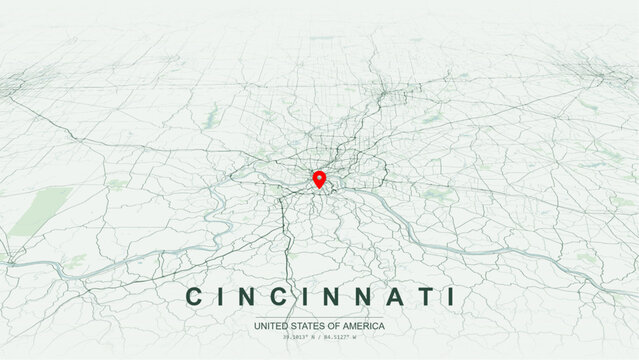 Modern minimalist vector map of Cincinnati, Ohio, USA. High-quality scalable illustration of Cincinnati Hamilton County city grid for posters design.