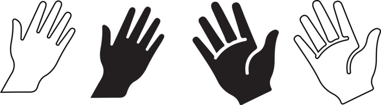 Hand drawn vector illustration of human hand. Hand hello, bye hand, welcome, goodbye, gesture. Waving hand icon set. stock vector.eps 10