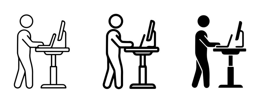 Standing Desk Icons, Ergonomic Workstation, Adjustable Height Desk, Office Health, Computer Setup