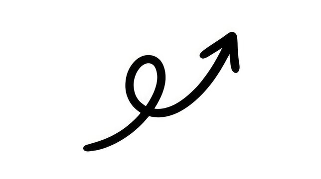A stylized black arrow symbol with a loop indicating growth or increase on a white background for business or finance