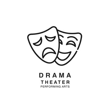 Theater masks logo for drama and performing arts.