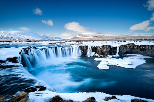 Go&eth;afoss waterfall in winter with snow and ice, Iceland