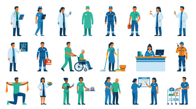 Flat Illustration of Diverse Medical Professionals and Healthcare Staff