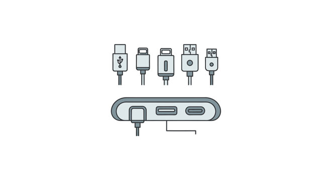 Various usb connector types and port hub interface
